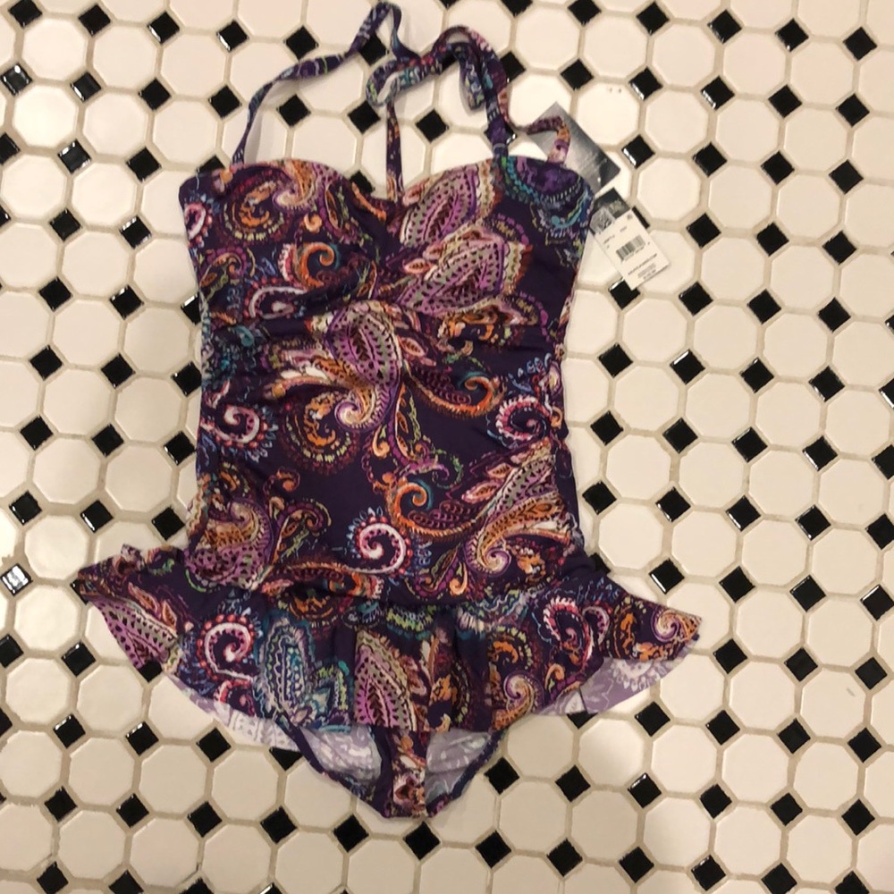 Ralph Lauren skirted one pice swimsuit 10 NEW